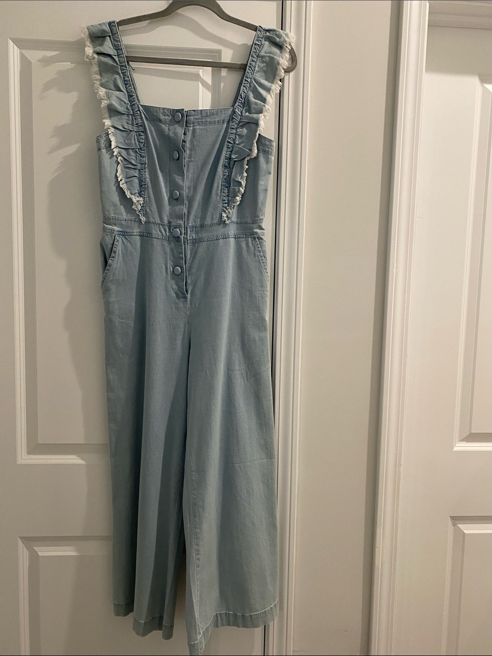 Jack Wills Light Chambray Ruffle-Strap Jumpsuit